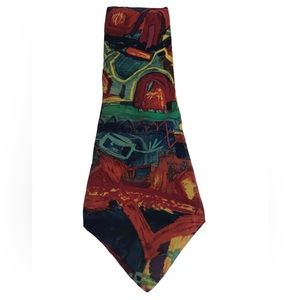 Save The Children Tie Selena Vintage Abstract Colorful Novelty Silk 4” 56” Navy